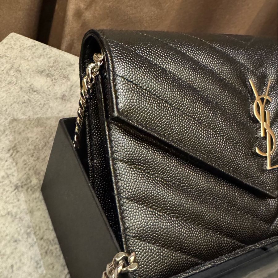 YSL 魚子醬信封式WOC 黑銀 19公分大全配台灣購證-13