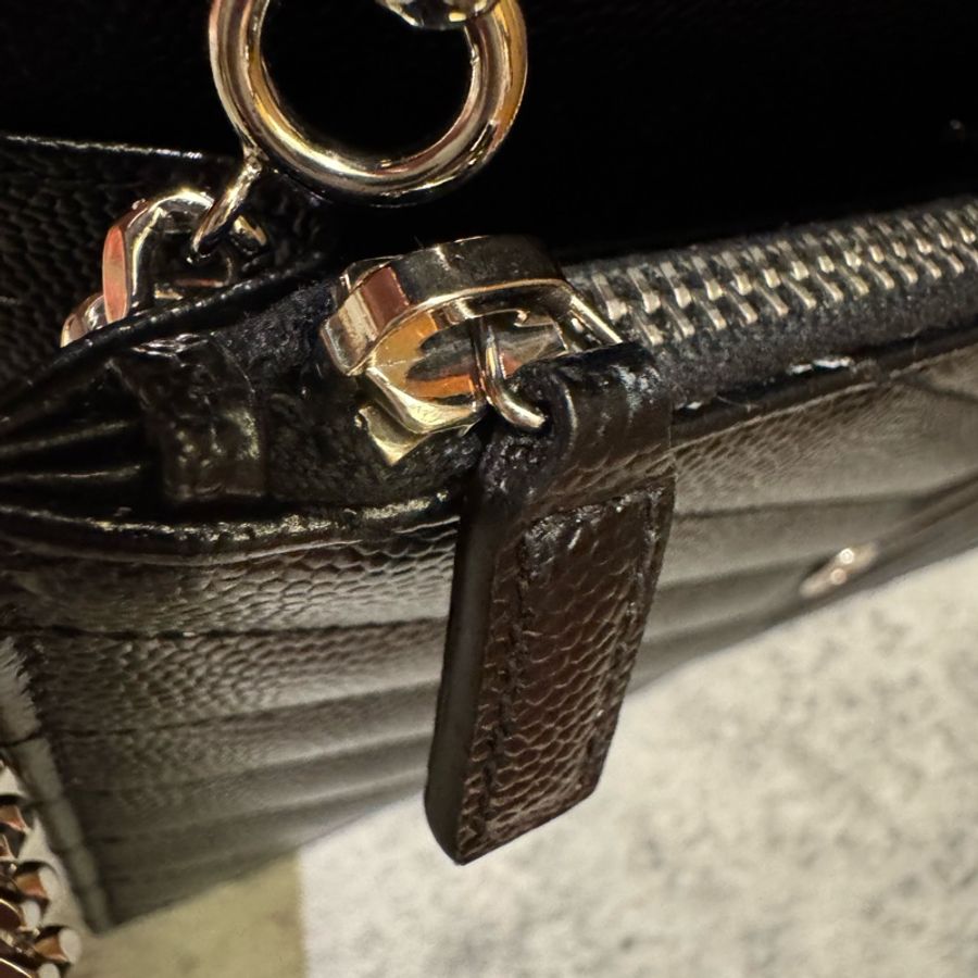 YSL 魚子醬信封式WOC 黑銀 19公分大全配台灣購證-18