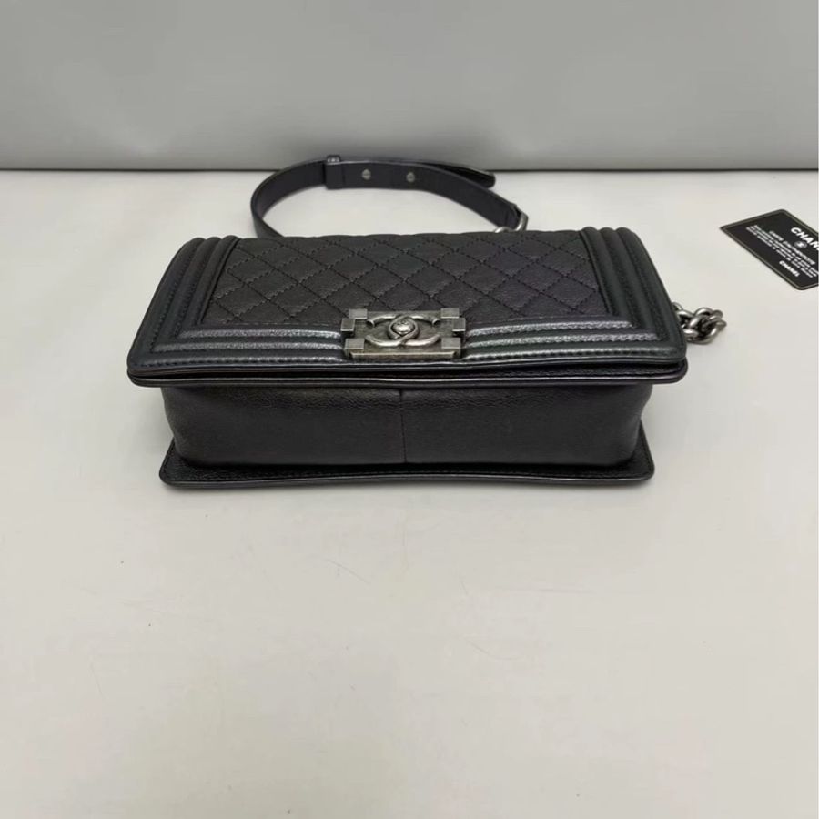 🈶購證 #99新閒置 #荔枝皮 香奈兒黑銀Leboy中號25cm荔枝牛皮-9