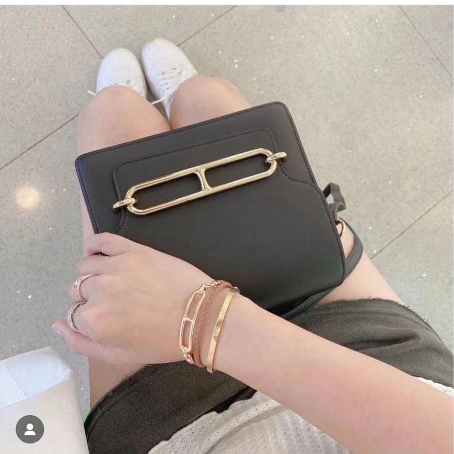 HERMES Roulis 19公分黑金猪鼻子 evergrain牛皮89黑色 刻印c刻-1