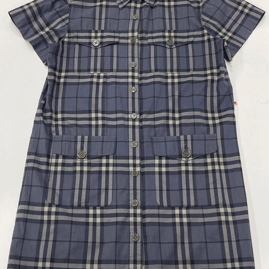 BURBERRY 倫敦 紫色系格紋洋裝-7