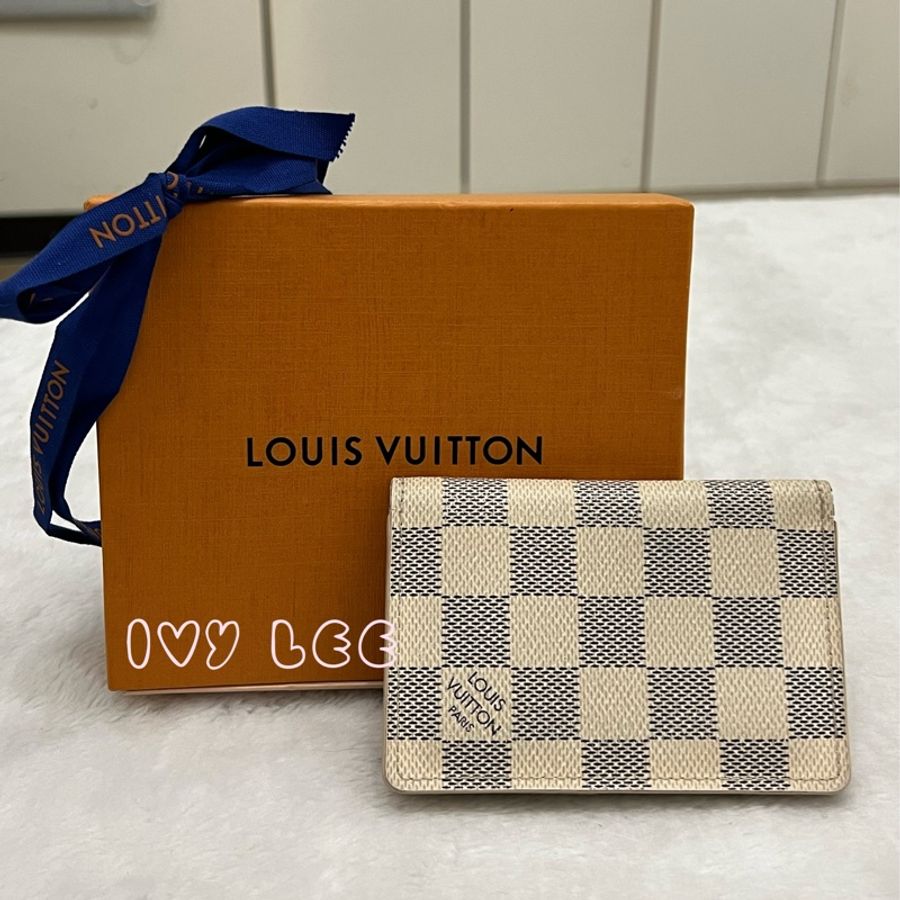 LOUIS VUITTON Damier Azur Organizer De Poche 卡片夾 名片夾 N61727 白色棋盤 正品 二手精品-0