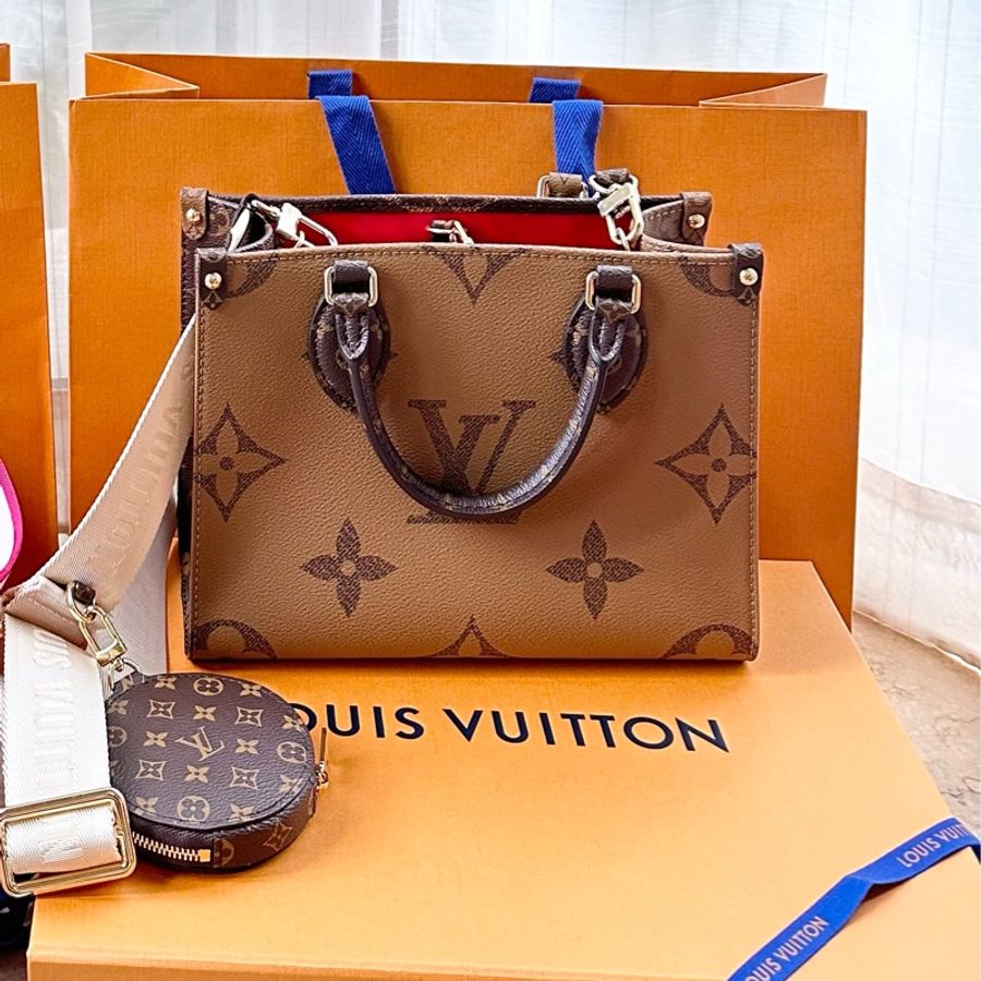 Louis Vuitton OnTheGo PM 手提 斜背包 棕色背袋 M46373 晶片款 附購買證明/防塵袋/收納箱/紙袋-0