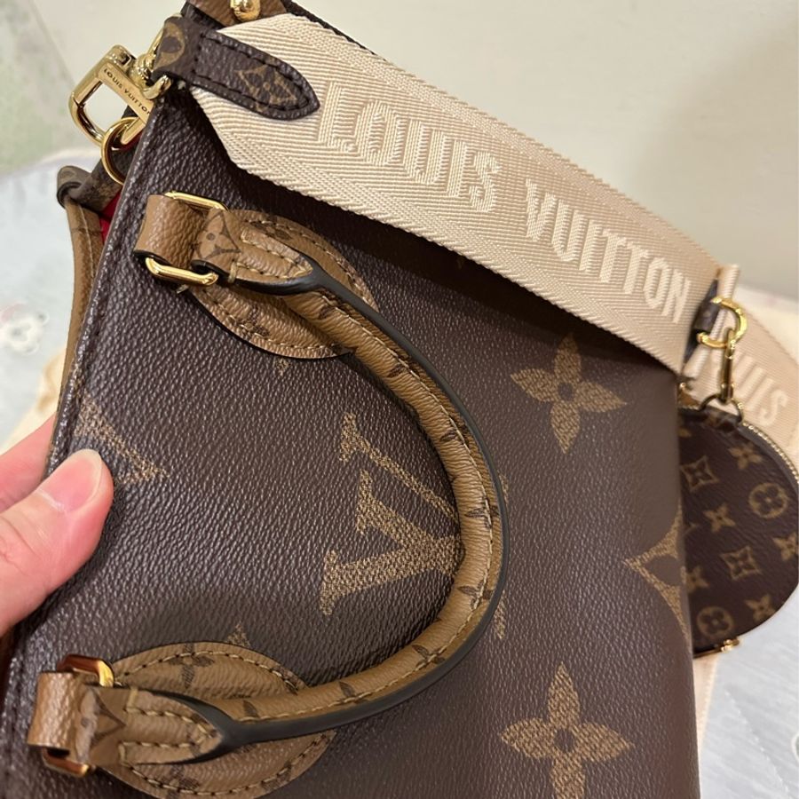 Louis Vuitton OnTheGo PM 手提 斜背包 棕色背袋 M46373 晶片款 附購買證明/防塵袋/收納箱/紙袋-1
