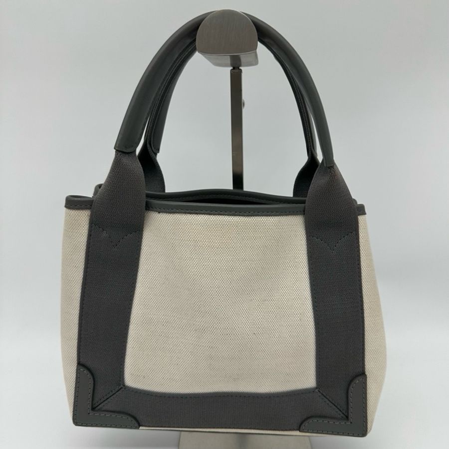 「JL精品代購」 Balenciaga巴黎世家帆布灰拼白cabas小號手提托特包-3