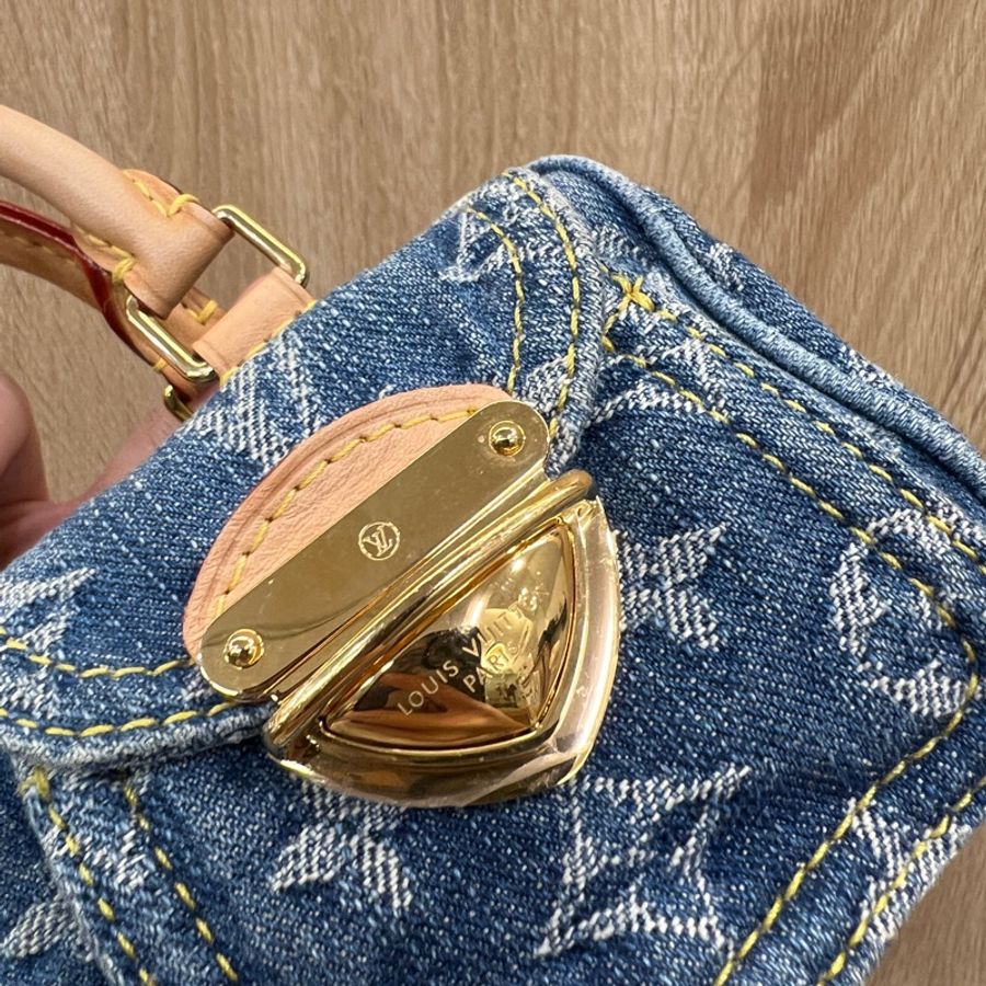 LV 丹寧布金釦Nano Speedy手提斜背包M82950-1