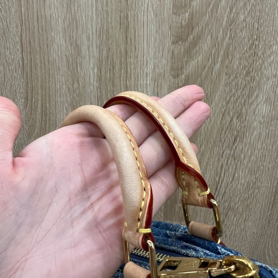 LV 丹寧布金釦Nano Speedy手提斜背包M82950-4