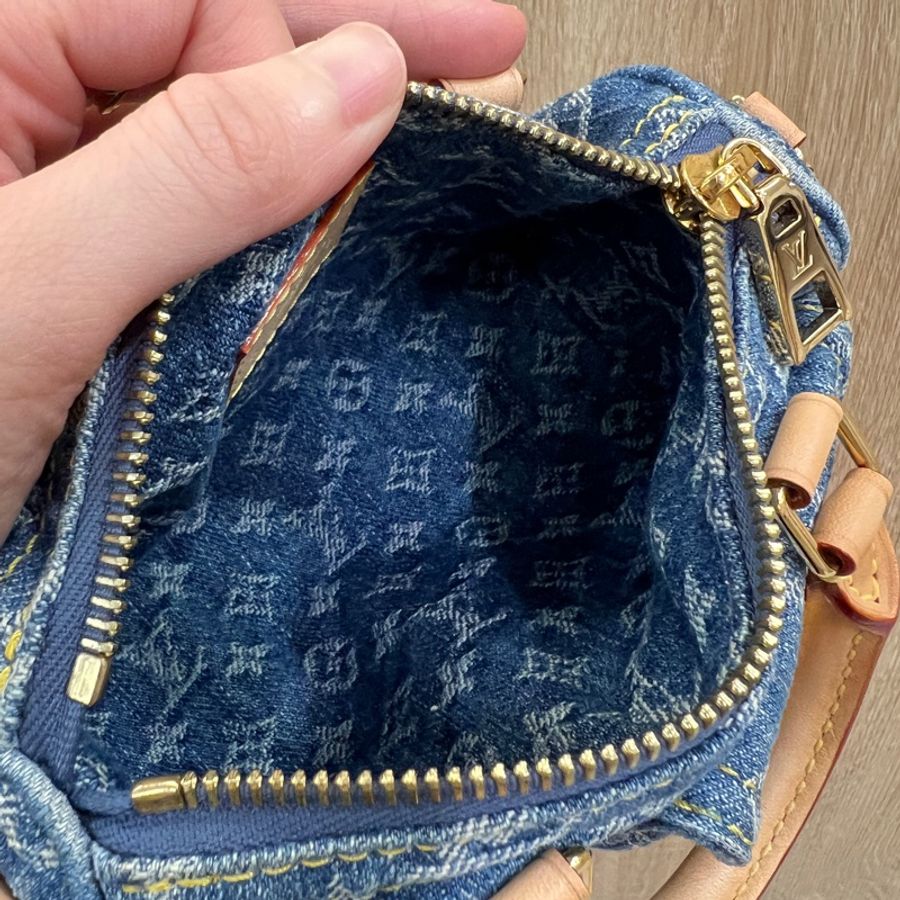 LV 丹寧布金釦Nano Speedy手提斜背包M82950-15