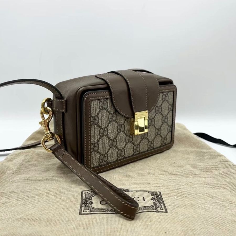 GUCCI 經典老花金扣盒子肩背斜背包 17.5*10*6 98新配件塵袋購證-4