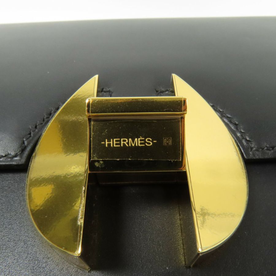 HERMES 【激減優惠】Box Calf皮革2002 26金扣肩背袋Noir-7