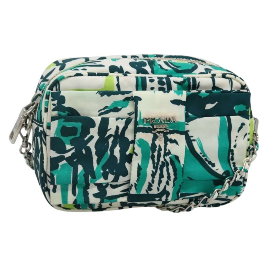 【日本直送】PRADA 鏈條單肩包 尼龍 綠色 銀色 正品 139976-0