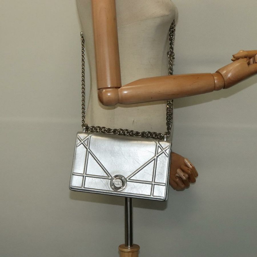 【日本直送】Christian Dior 鏈條 Diorama 肩背包 皮革 銀色 正品 BA5163-24