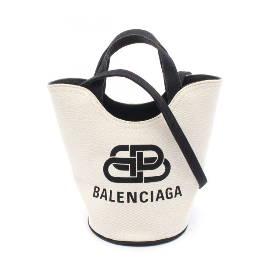 BALENCIAGA Wave XS 斜背肩背包 619979 帆布 白色 黑色 二手-0