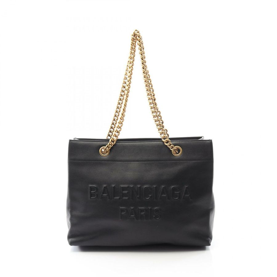 BALENCIAGA DUTY FREE 中型鏈條單肩托特包 760013 皮革 黑色 二手-0
