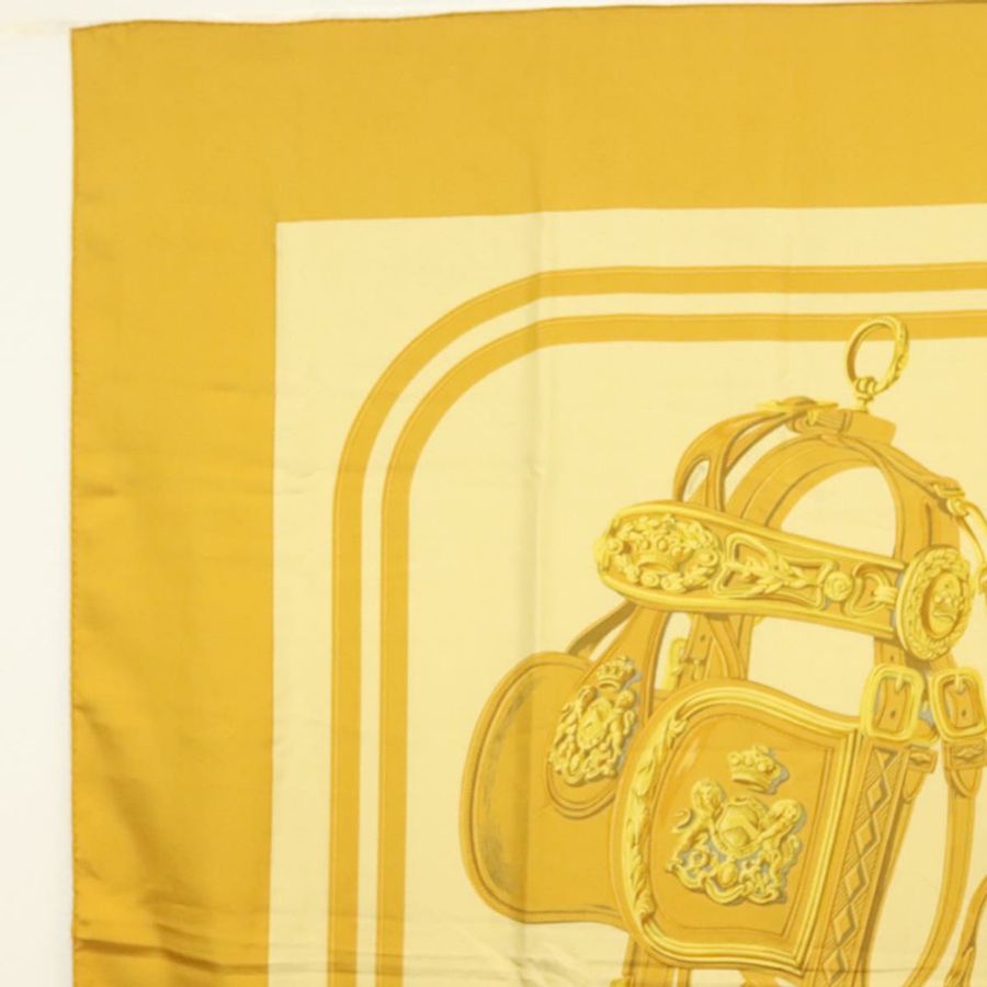 【日本直送】愛馬仕 Carre 140 絲巾 “BRIDES de GALA” 真絲金色 Auth 134922M-1