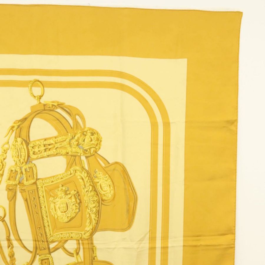 【日本直送】愛馬仕 Carre 140 絲巾 “BRIDES de GALA” 真絲金色 Auth 134922M-3