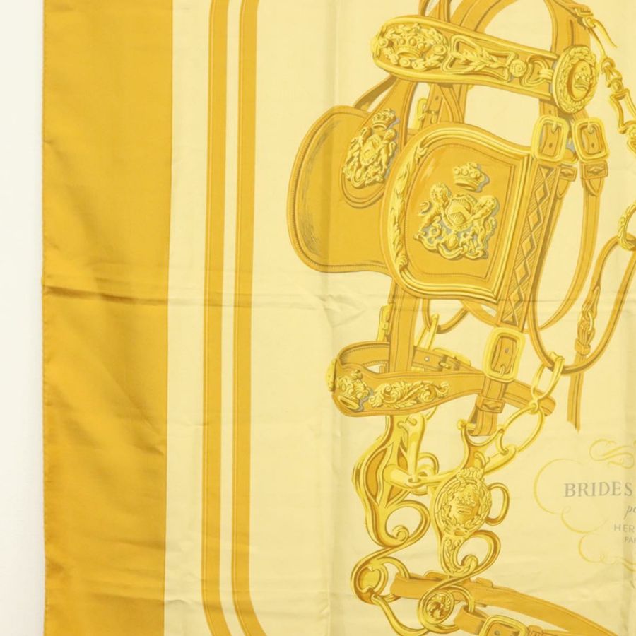 【日本直送】愛馬仕 Carre 140 絲巾 “BRIDES de GALA” 真絲金色 Auth 134922M-4