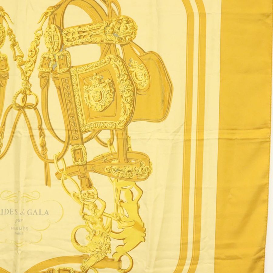 【日本直送】愛馬仕 Carre 140 絲巾 “BRIDES de GALA” 真絲金色 Auth 134922M-6