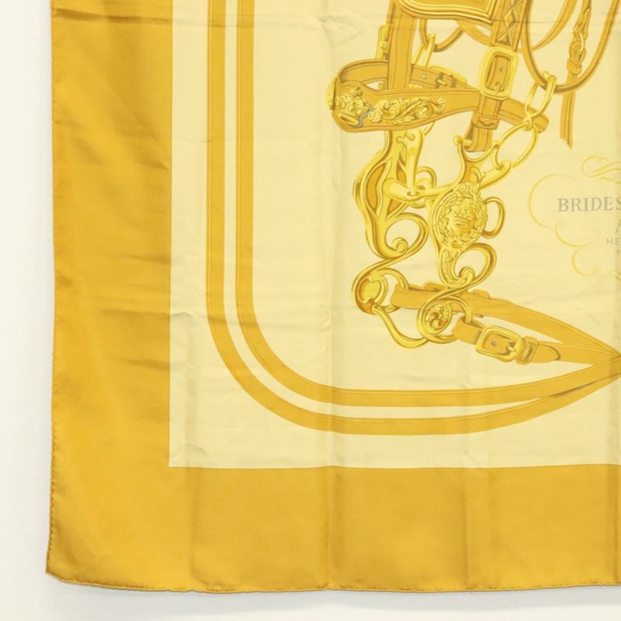 【日本直送】愛馬仕 Carre 140 絲巾 “BRIDES de GALA” 真絲金色 Auth 134922M-7