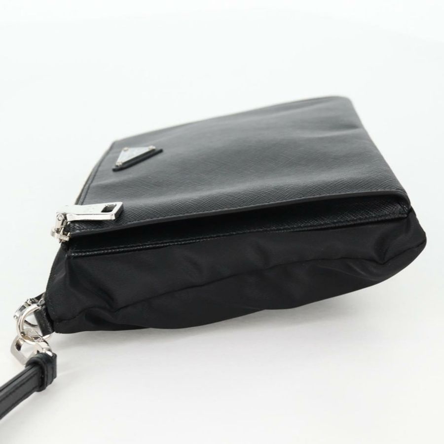 【日本直送】PRADA 手拿包 Saffiano 尼龍 黑色 銀色 Auth am9108V-2