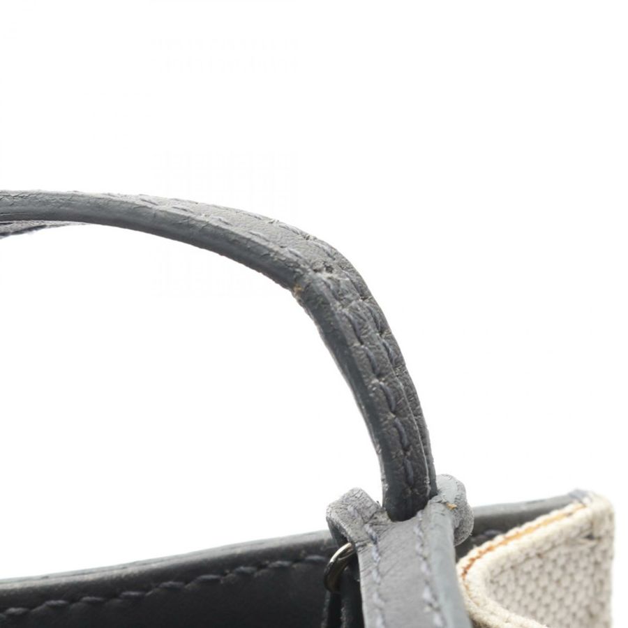 BALENCIAGA 海軍藍 Pochette 單肩包 339937 帆布皮革 米色 灰色 二手-4