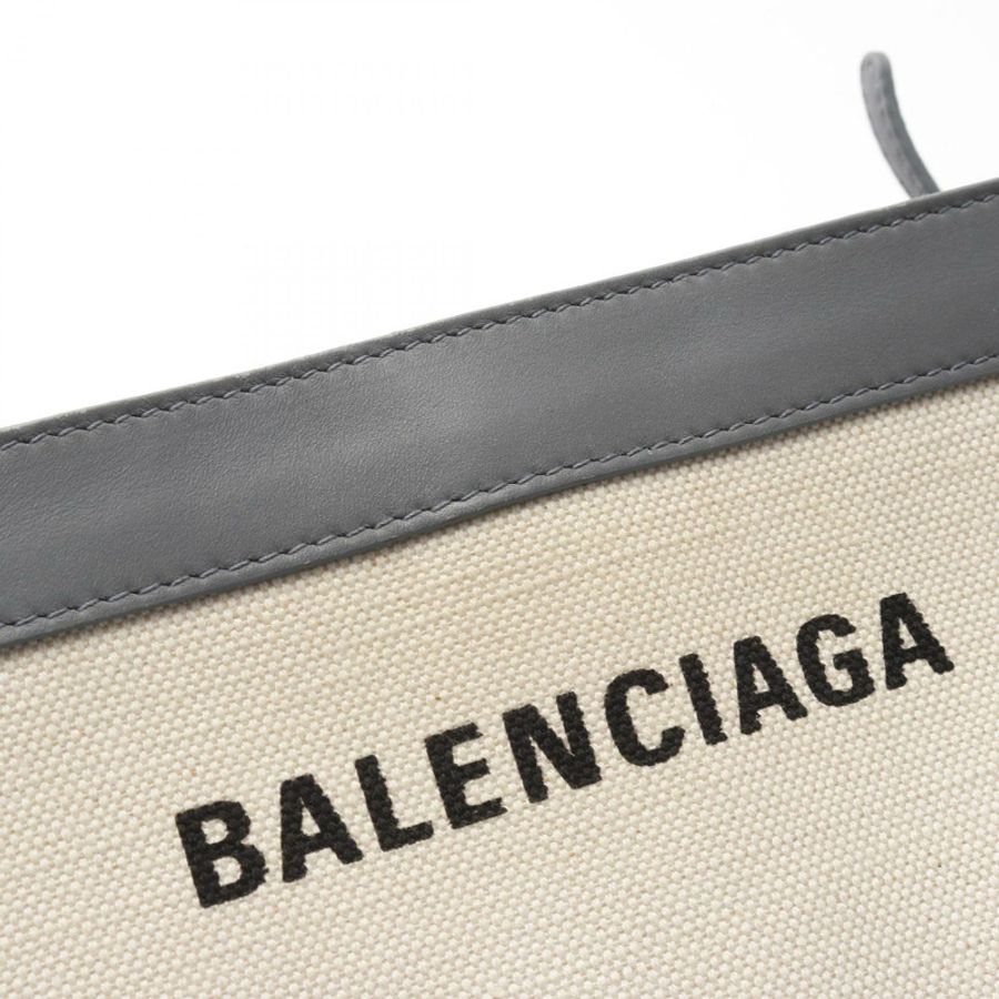 BALENCIAGA 海軍藍 Pochette 單肩包 339937 帆布皮革 米色 灰色 二手-8
