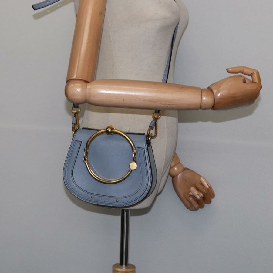 【日本直送】Chloe Nile 手提包 皮革 兩用 淺藍色 金色 正品 142867-23