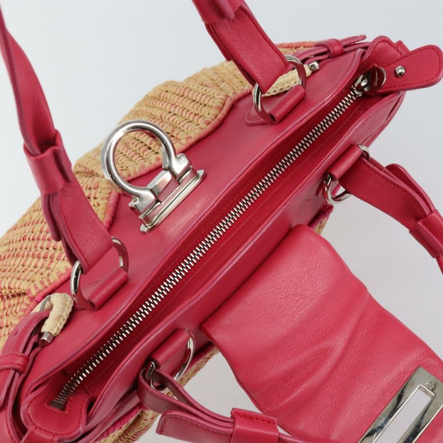 【日本直送】Salvatore Ferragamo Gancini 單肩包 拉菲草粉紅銀色 正品 143084-8