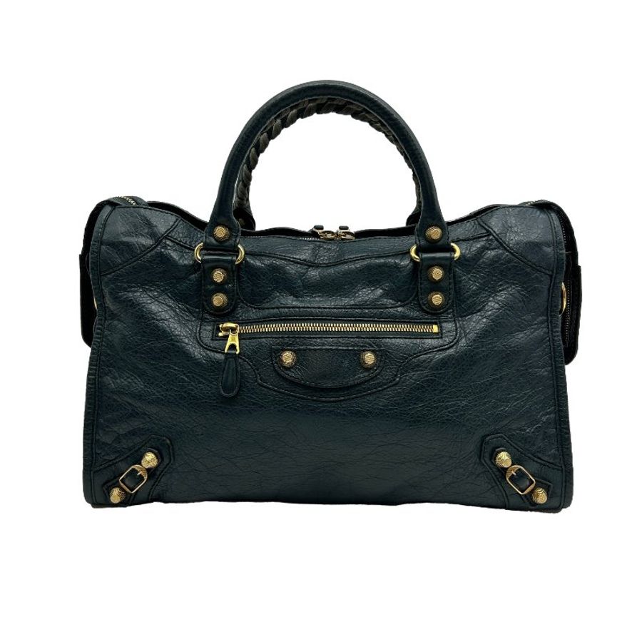 Balenciaga墨綠色金扣提背二用機車包-0