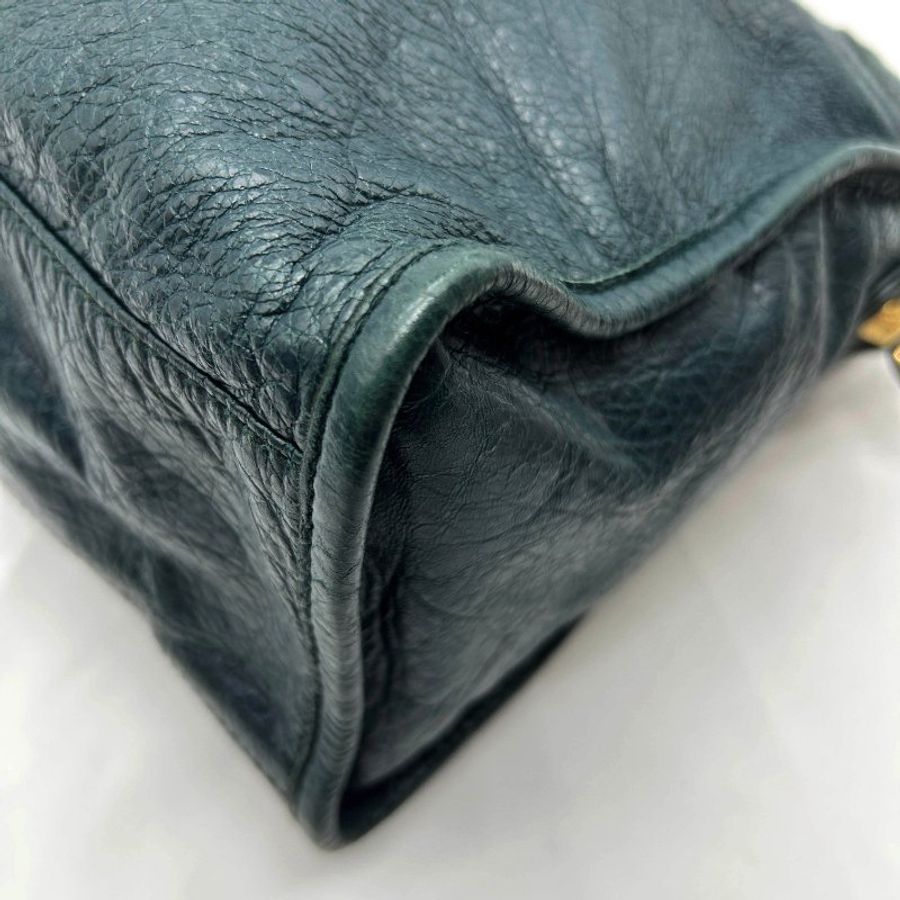 Balenciaga墨綠色金扣提背二用機車包-2