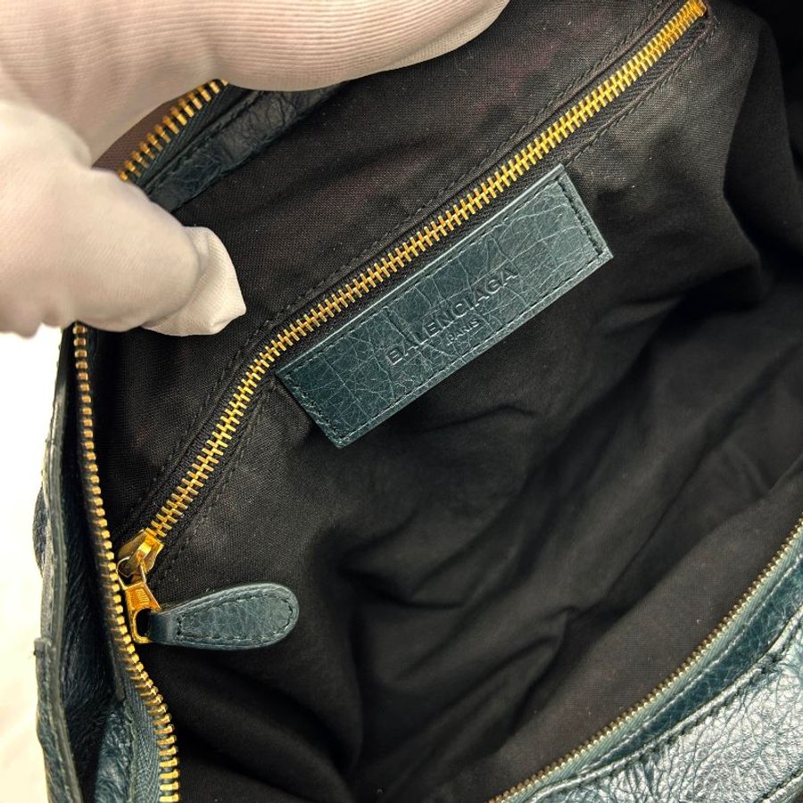 Balenciaga墨綠色金扣提背二用機車包-7