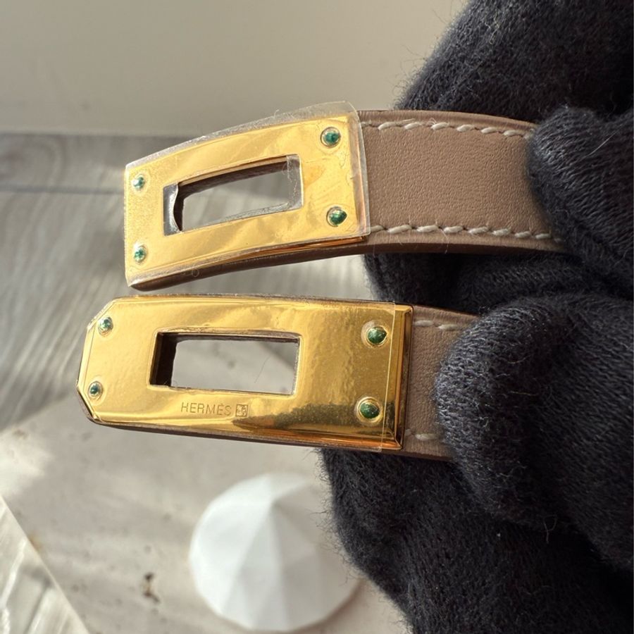HERMES Kelly金釦 雙環皮手環 框O刻-5