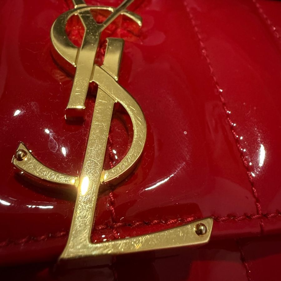 正品 SAINT LAURENT 紅 漆皮 VICKY 肩背包 斜背包 方胖子-4