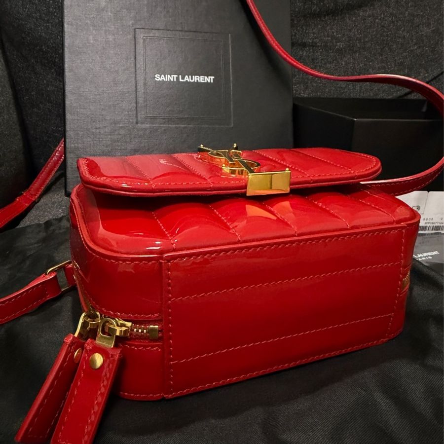 正品 SAINT LAURENT 紅 漆皮 VICKY 肩背包 斜背包 方胖子-9