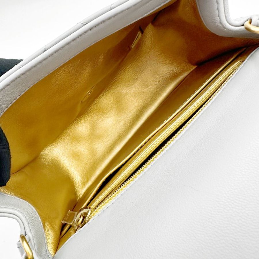 CHANEL mini square classic 17cm with gold ball 經典小金球灰色羊皮17方胖子-8