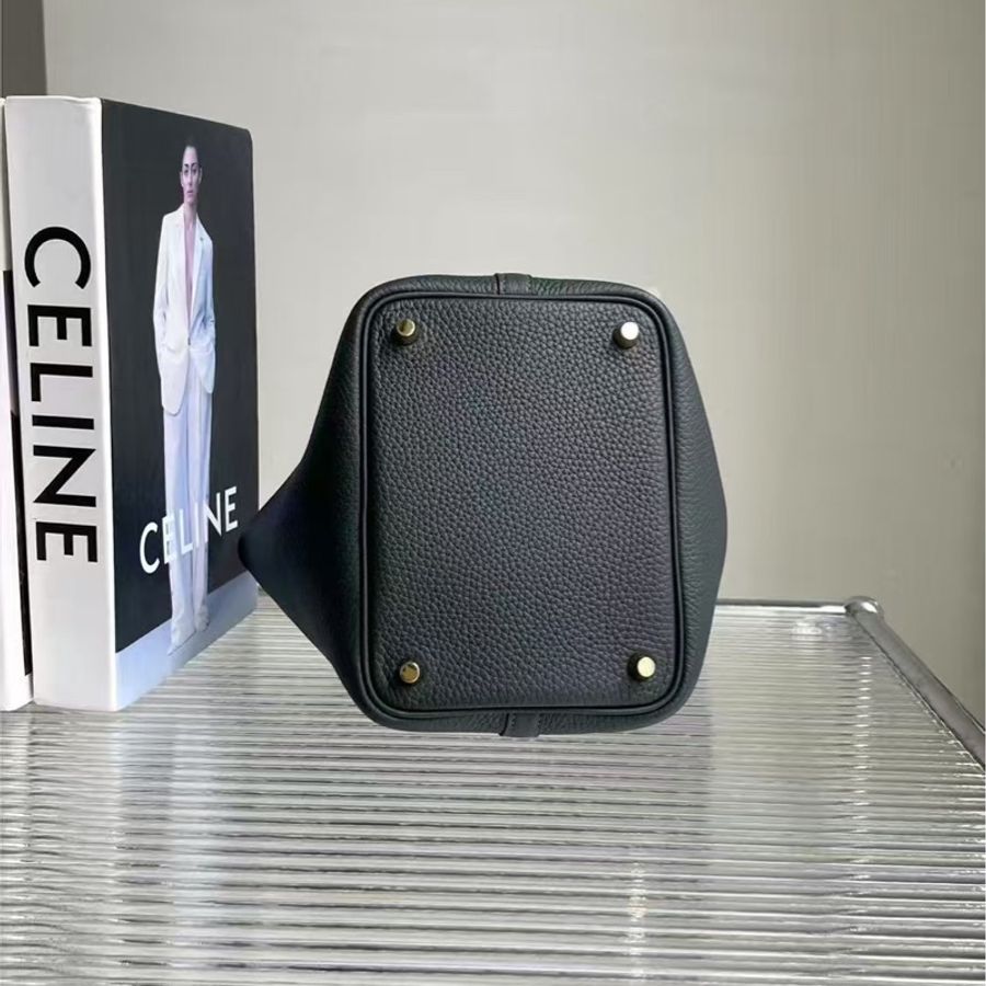 99🆕 W刻 HERMES/爱马仕 祖母绿金扣菜篮子18手提袋 尺寸:18*18*13 ,配件:尘袋 锁 钥匙 好价🉐️-3