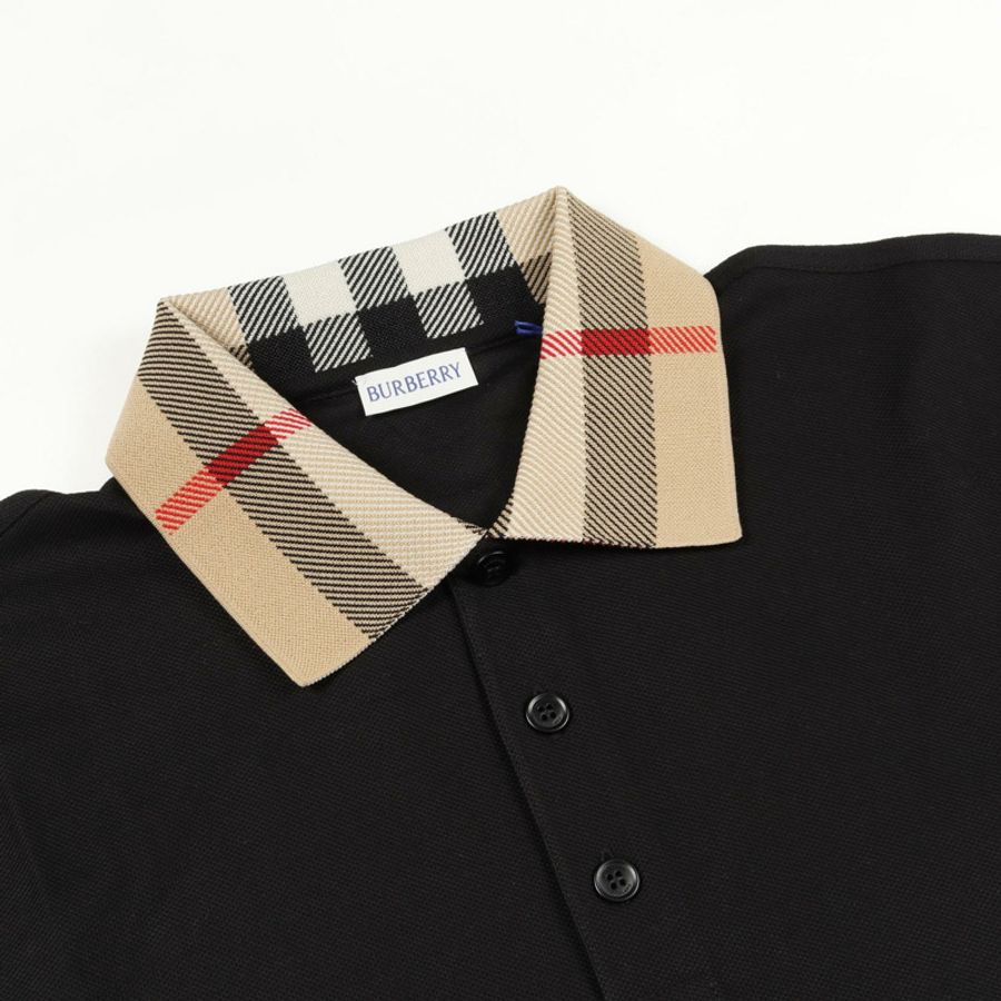 博柏利 (BURBERRY) 翻領格紋 Polo 衫 8071620XL 純棉 黑色 棕色 #XL 全新 男款-4