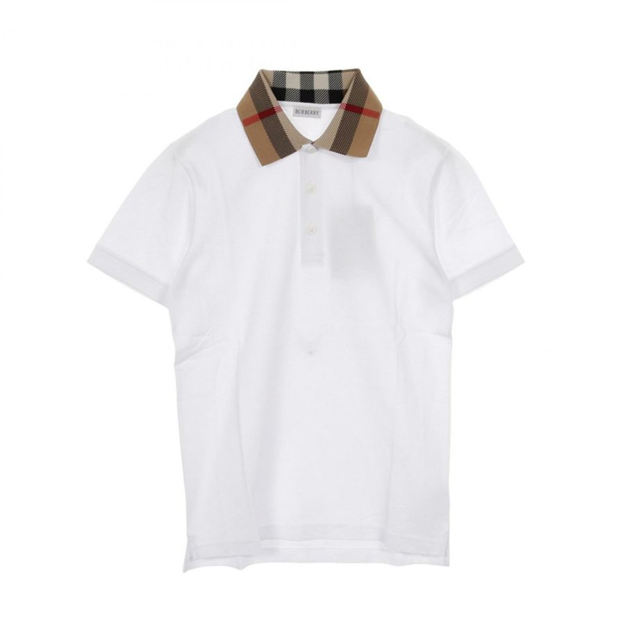 博柏利 (BURBERRY) 領口格紋 Polo 衫 8071621XL 純棉 白色 棕色 #XL 全新 男款-0