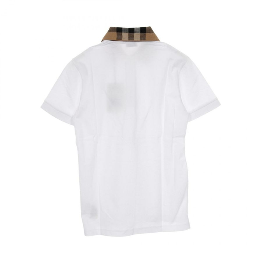博柏利 (BURBERRY) 領口格紋 Polo 衫 8071621XL 純棉 白色 棕色 #XL 全新 男款-1