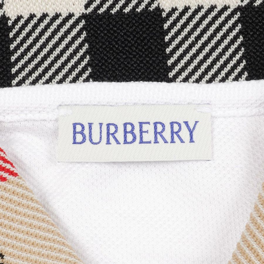 博柏利 (BURBERRY) 領口格紋 Polo 衫 8071621XL 純棉 白色 棕色 #XL 全新 男款-2
