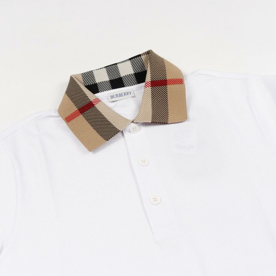 博柏利 (BURBERRY) 領口格紋 Polo 衫 8071621XL 純棉 白色 棕色 #XL 全新 男款-4