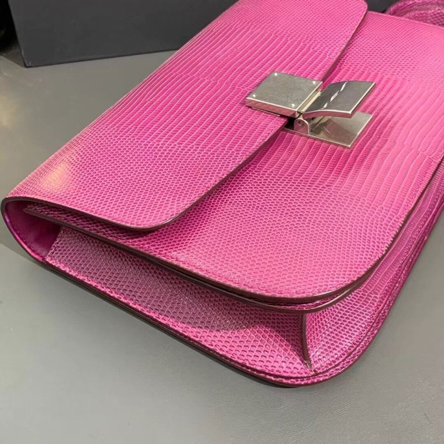 98新Celine box中號覆盆紫色蜥蜴皮銀扣單肩斜挎包-1