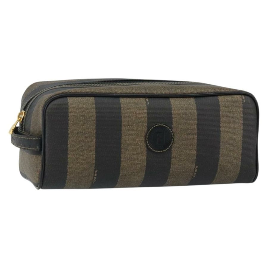 【日本直送】FENDI 胡桃色帆布手拿包 PVC 黑色 棕色 金色 正品 144211-0