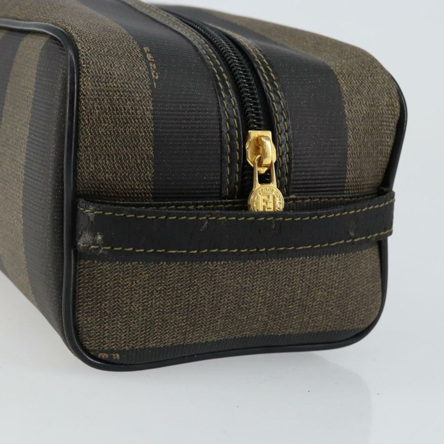【日本直送】FENDI 胡桃色帆布手拿包 PVC 黑色 棕色 金色 正品 144211-6
