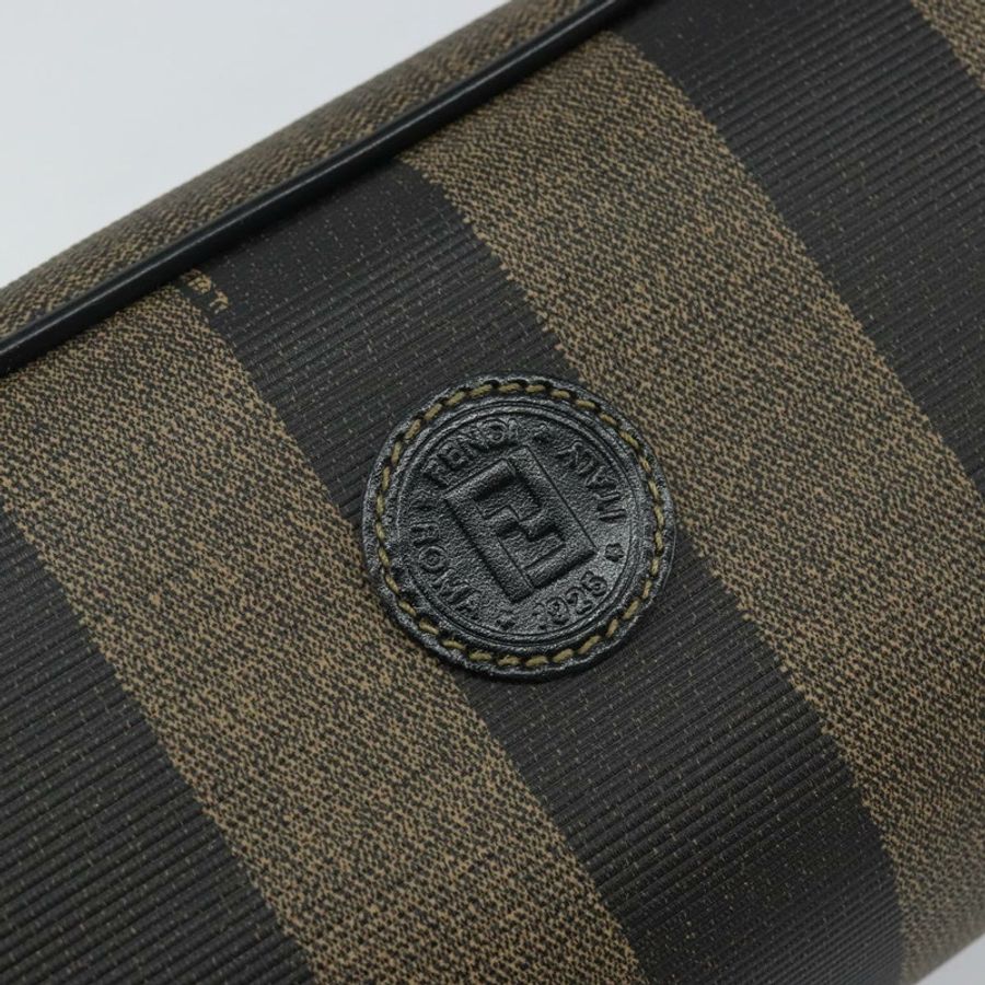 【日本直送】FENDI 胡桃色帆布手拿包 PVC 黑色 棕色 金色 正品 144211-16