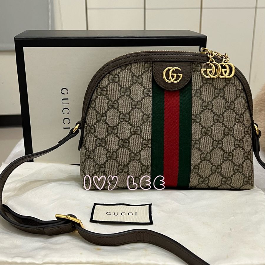 GUCCI 古馳 499621 經典Ophidia系列GG帆布印花拉鍊側肩包 斜背包 貝殼包 正品 二手精品-0