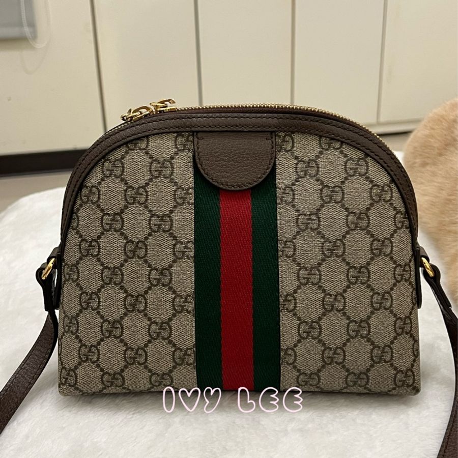 GUCCI 古馳 499621 經典Ophidia系列GG帆布印花拉鍊側肩包 斜背包 貝殼包 正品 二手精品-1