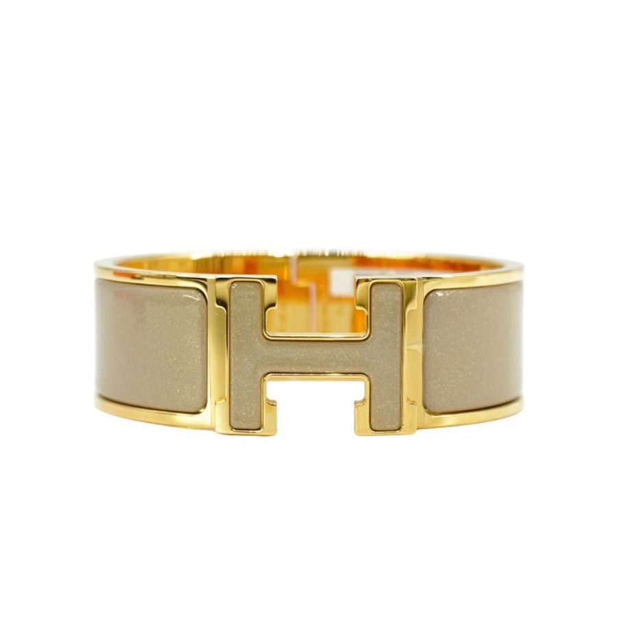 Hermes Clic H Logo星光琺瑯寬版手環-PM(灰/金)-0