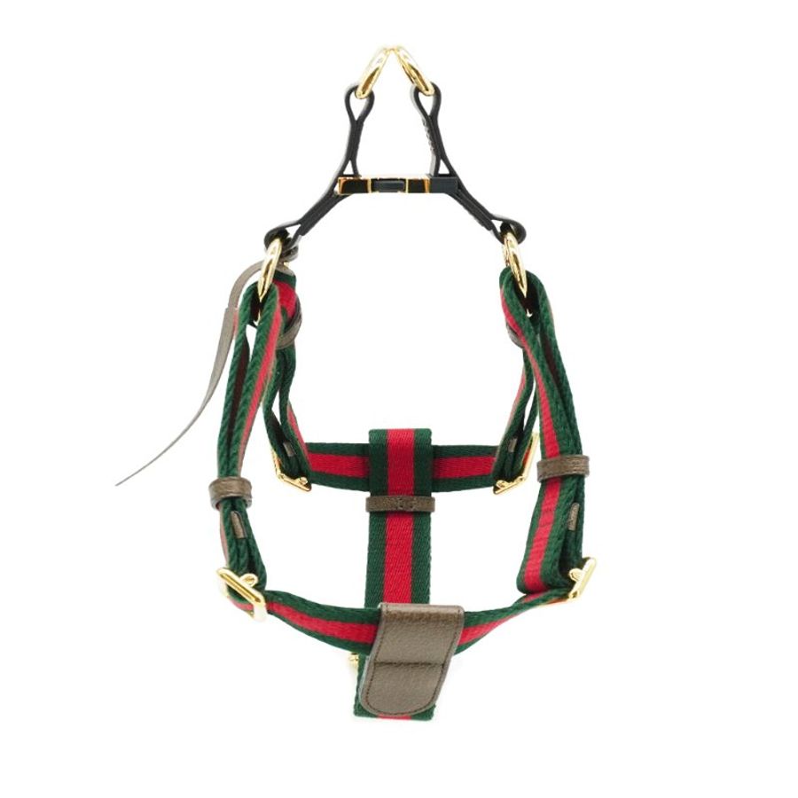 Gucci 展示品 紅綠織帶寵物胸背頸圈-XL(695252-烏木)-1