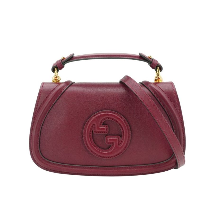 Gucci 展示品 Blondie 光滑皮革手提斜背包(815714-酒紅)-1
